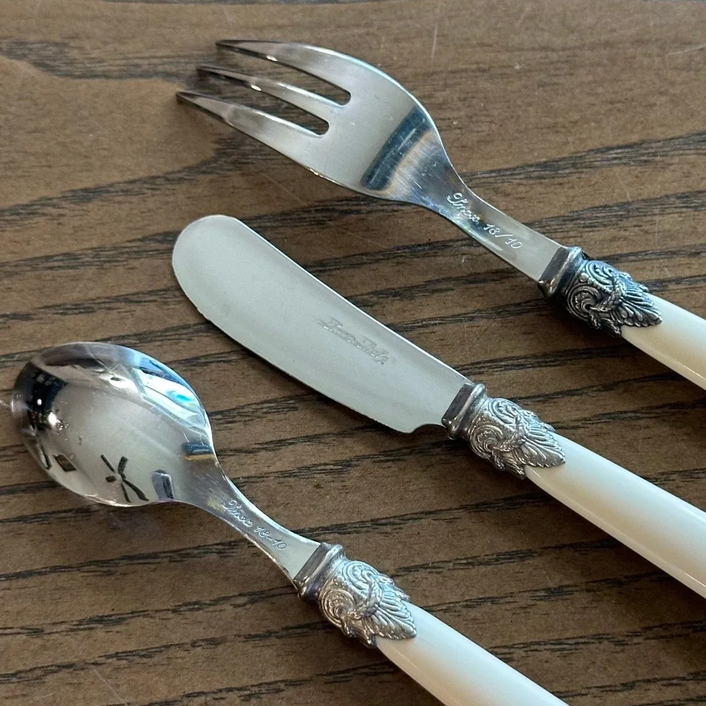 VTG EME Inox Italy Demi Cutlery 18/10 Stainless Steel Pearl Handle 3pc Set